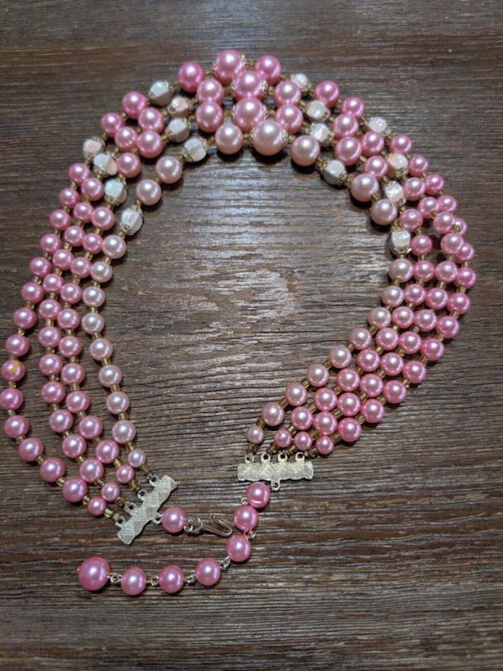 Vintage 1950s Made in Japan 4-Strand Pink Pearl Chunky Statement Choker Necklace